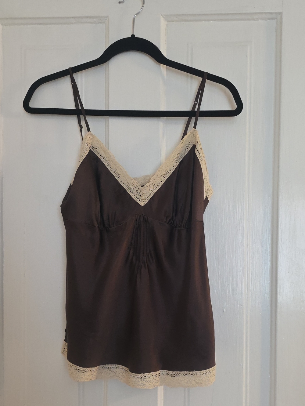 Gold Hawk Lace-Trim Silk Camisole in Brown and Cream NWT Medium